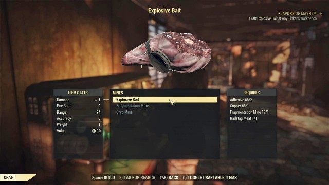 Craft Explosive Bait at Any Tinker's Workbench