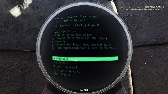Search Miguel's terminal for C.A.M.P. schematics