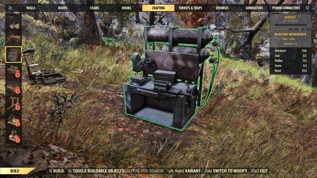 (Optional) Build a Weapons Workbench at your C.A.M.P. to scrap items (Category: Crafting)