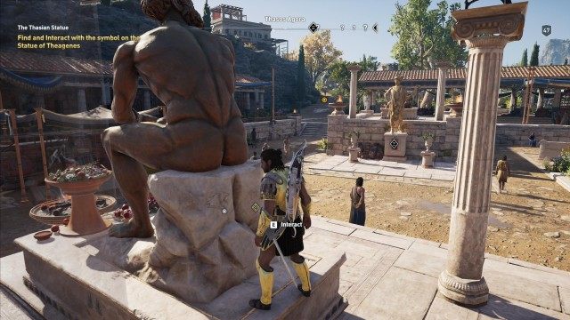 Find and Interact with the symbol on the Statue of Theagenes