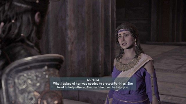 Talk to Aspasia at the Temple of Athena
