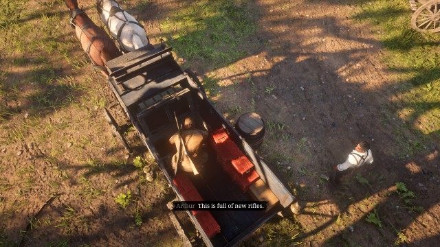 Search the area for weapons / Climb onto the wagon and check the crate