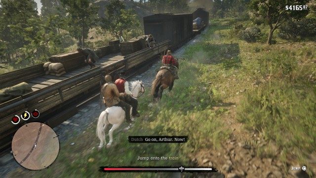 Get on Dutch's horse / Jump onto the train