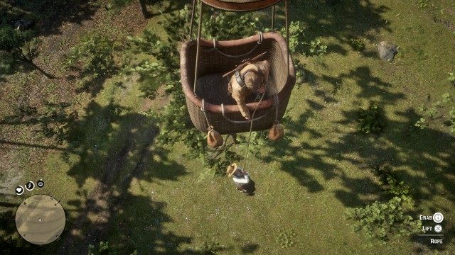 Use the rope to pick up Sadie / Help Sadie into the Hot Air Balloon