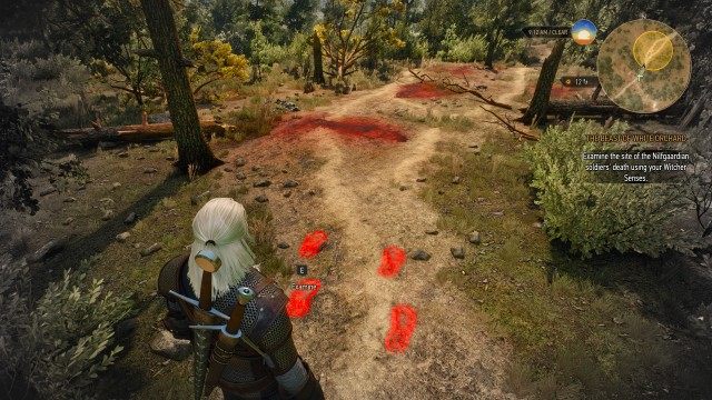 Examine the site of the Nilfgaardian soldiers' death using your Witcher Senses.