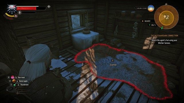 Search the agent's hut using your Witcher Senses.