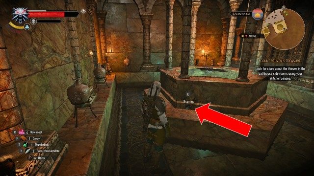 Look for clues about the thieves in the bathhouse side rooms using your Witcher Senses.