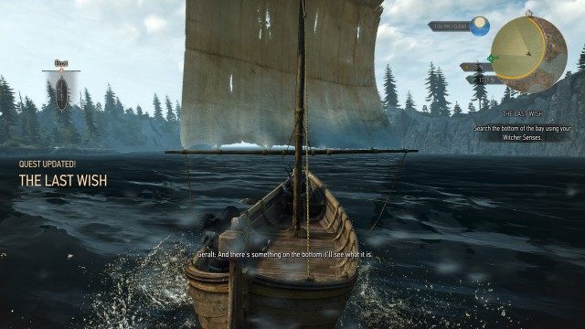  Help Yennefer find the djinn. / Search the bottom of the bay using your Witcher Senses. / Return to the boat.