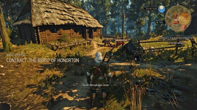 Talk to the ealdorman of Honorton about his contract for a witcher. / Kill the necrophages.