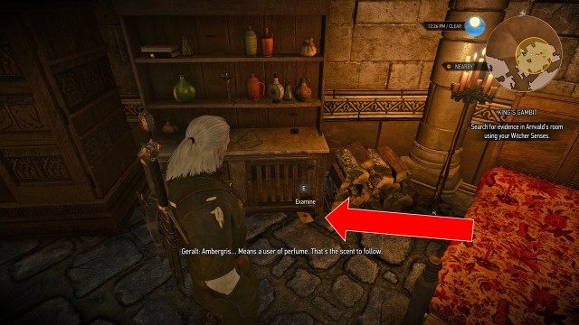 Return to Kaer Trolde. / Go to Arnvald's Room. / Search for evidence in Arnvald's room using your Witcher Senses.
