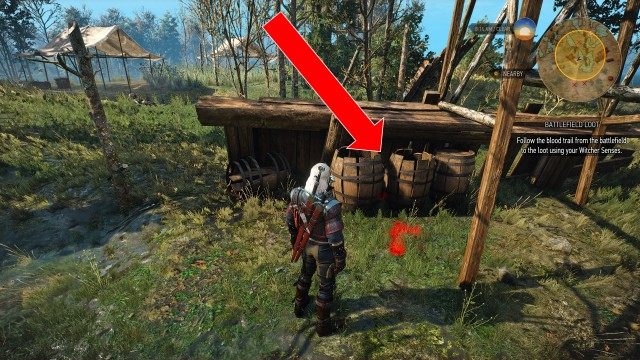 Follow the blood trail from the battlefield to the loot using your Witcher Senses.
