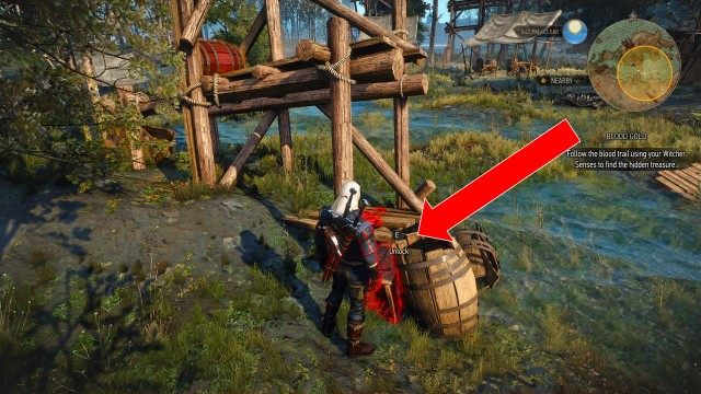 Follow the blood trail using your Witcher Senses to find the hidden treasure.
