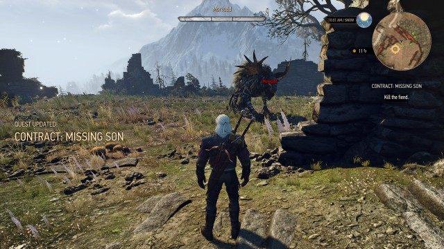 Examine the castle ruins using your Witcher Senses. / Kill the fiend.