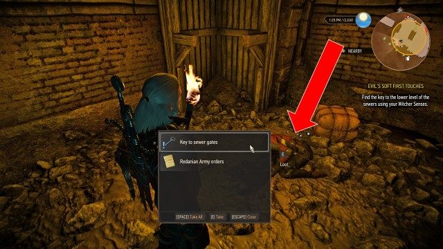 (Optional) Find the key to the lower level of the sewers using your Witcher Senses.