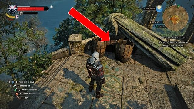Search for treasure in the elven ruins using your Witcher Senses.
