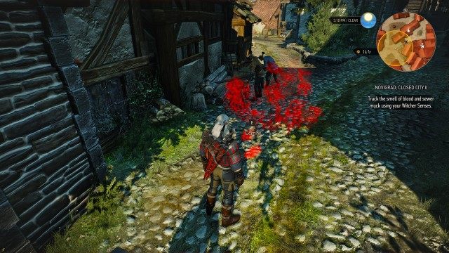Track the smell of blood and sewer muck using your Witcher Senses.