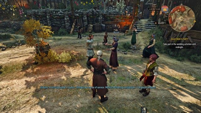 Use your Witcher Senses to find the fire swallower. / Escort the fire swallower back to the wedding. / Protect the fire swallower from the "bear" / (Optional) Inform the bride's mother about the fire swallower's fate. / Juggle to amuse the wedding guests.