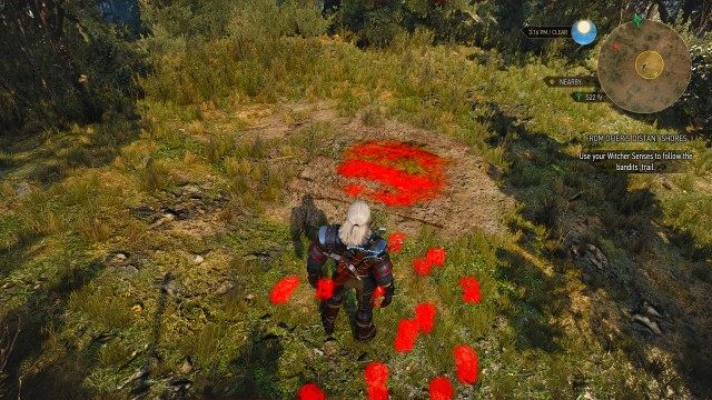 Use your Witcher Senses to follow the bandits' trail.