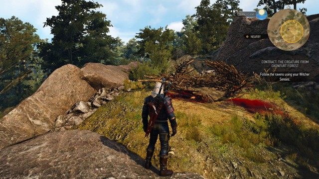 Follow the ravens using your Witcher Senses. / Find the griffin's nest. /  (Optional) Return after dark, when the griffin is in its nest.