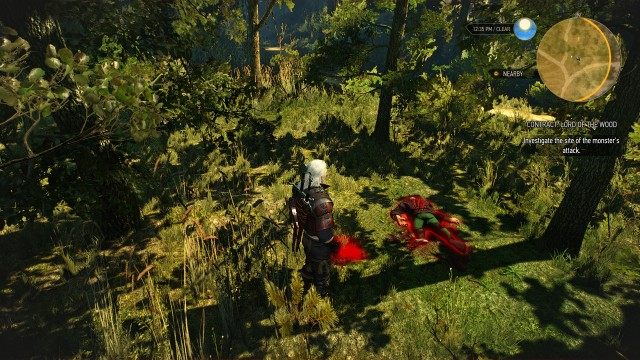 Use your Witcher Senses to follow the wagon tracks to where the monster attacked. / Investigate the site of the monster's attack.