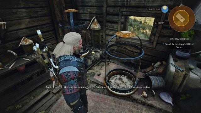 Find the source of the strong odor using your Witcher Senses./ Search the hut using your Witcher Senses.