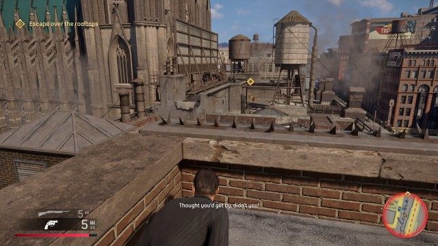 Find a way up to the rooftops / Escape over the rooftops