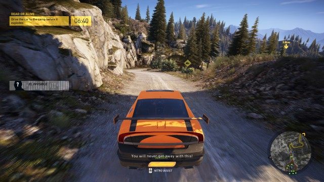 Drive the car to the camp before it explodes [07:00]